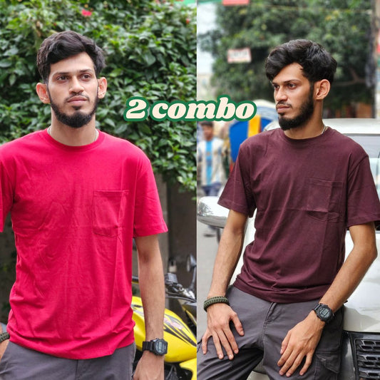 [NEW] 2 Combo Pocket T-Shirt - Maroon, Dark Coffee