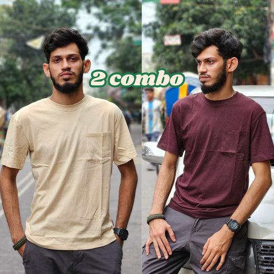 [NEW] 2 Combo Pocket T-Shirt - Dark Beige, Dark Coffee