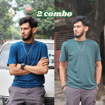 2 Combo Solid T-Shirt - Jungle Green, Petrol