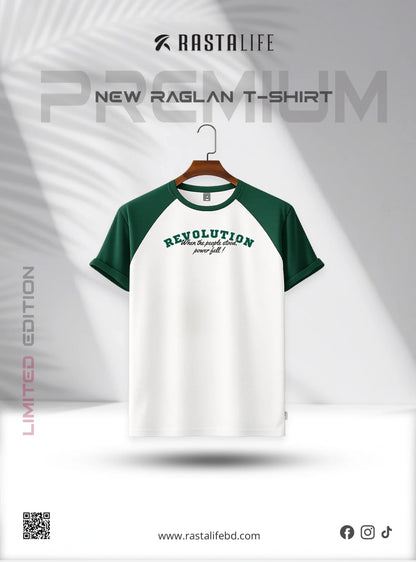 Premium Raglan T-Shirt – White & Bottle Green