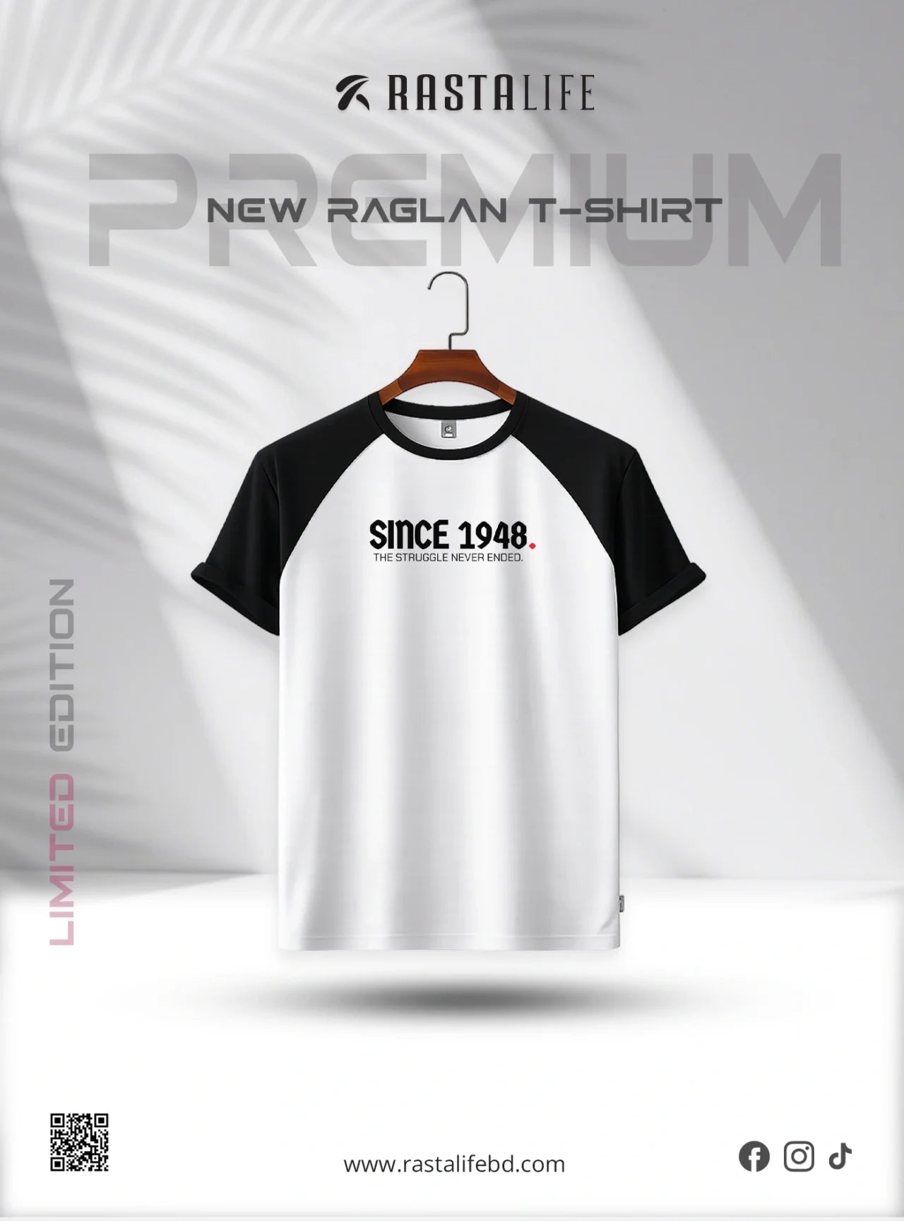 Premium Raglan T-Shirt – White & Black
