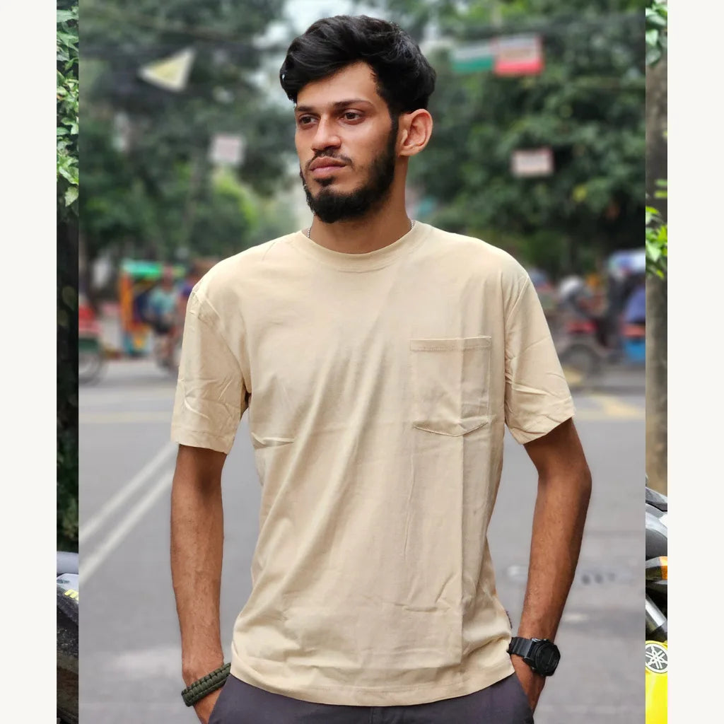 [NEW] Premium Solid Pocket T-Shirt - Dark Beige
