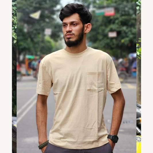[NEW] Premium Solid Pocket T-Shirt - Dark Beige
