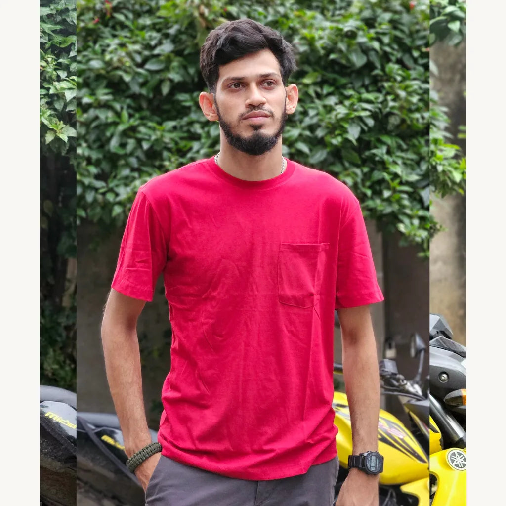 [NEW] Premium Solid Pocket T-Shirt - Maroon