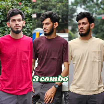 [NEW] 3 Combo Pocket T-Shirt - Dark Beige, Maroon, Dark Coffee