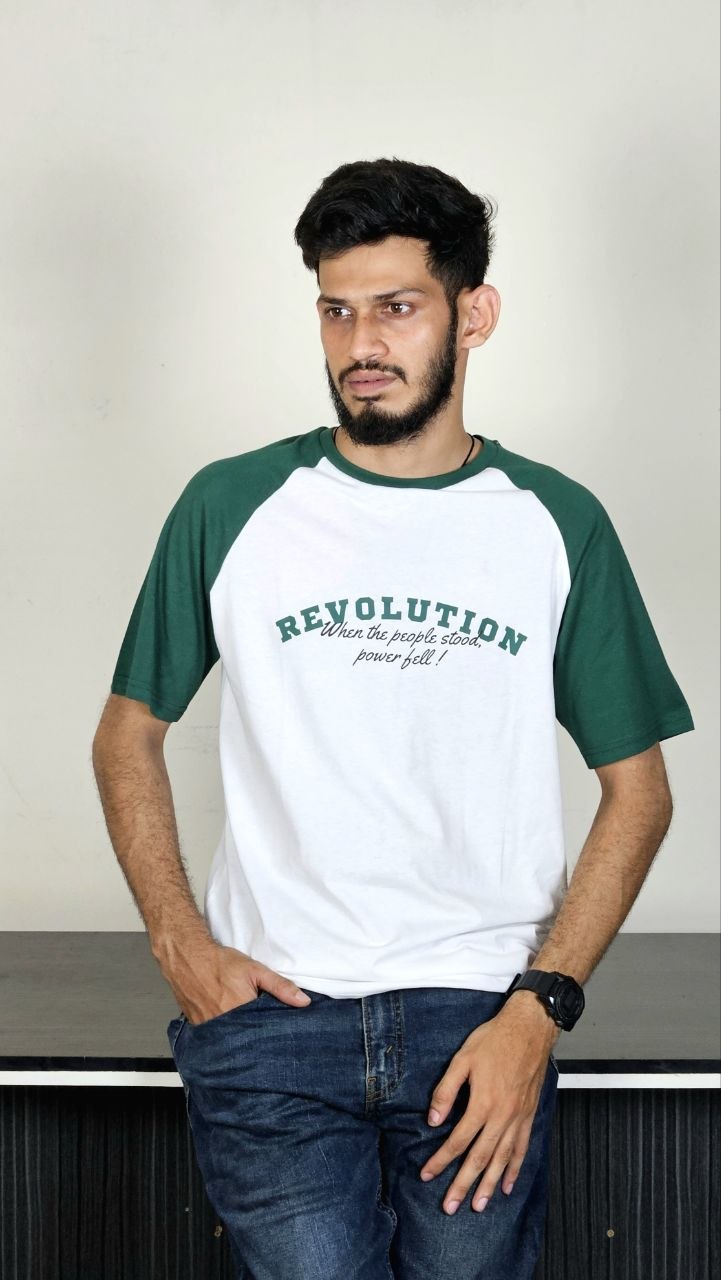 Premium Raglan T-Shirt – White & Bottle Green