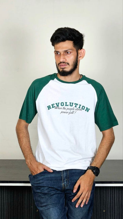 Premium Raglan T-Shirt – White & Bottle Green