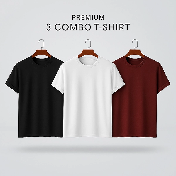 premium half sleeve t shirts white, black, maroon (3 pack) premium half sleeve t shirts white, black, maroon (3 pack)